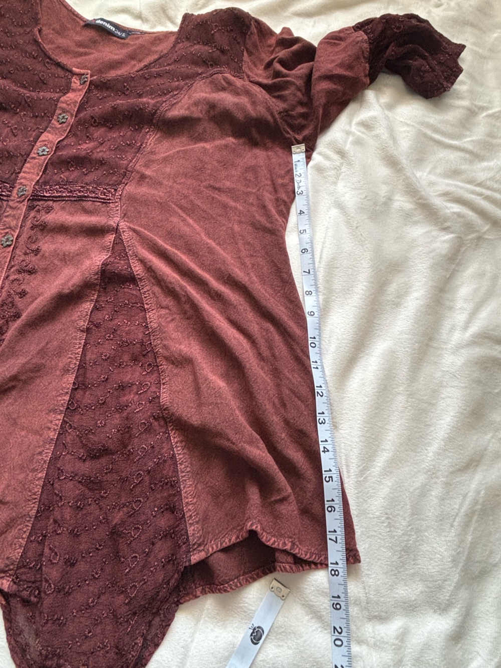 Embroidered Button-Front Rust Brown Tunic - Picture 8 of 8